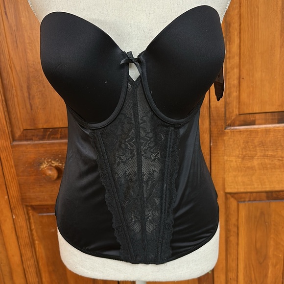 Maidenform Womens Floral Lace Strapless Push-Up Bustier, 38D, Black NWT - Picture 3 of 10